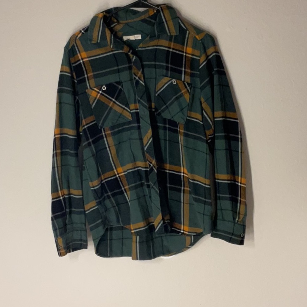 La Hearts Green and Yellow Plaid Button Down Shirt